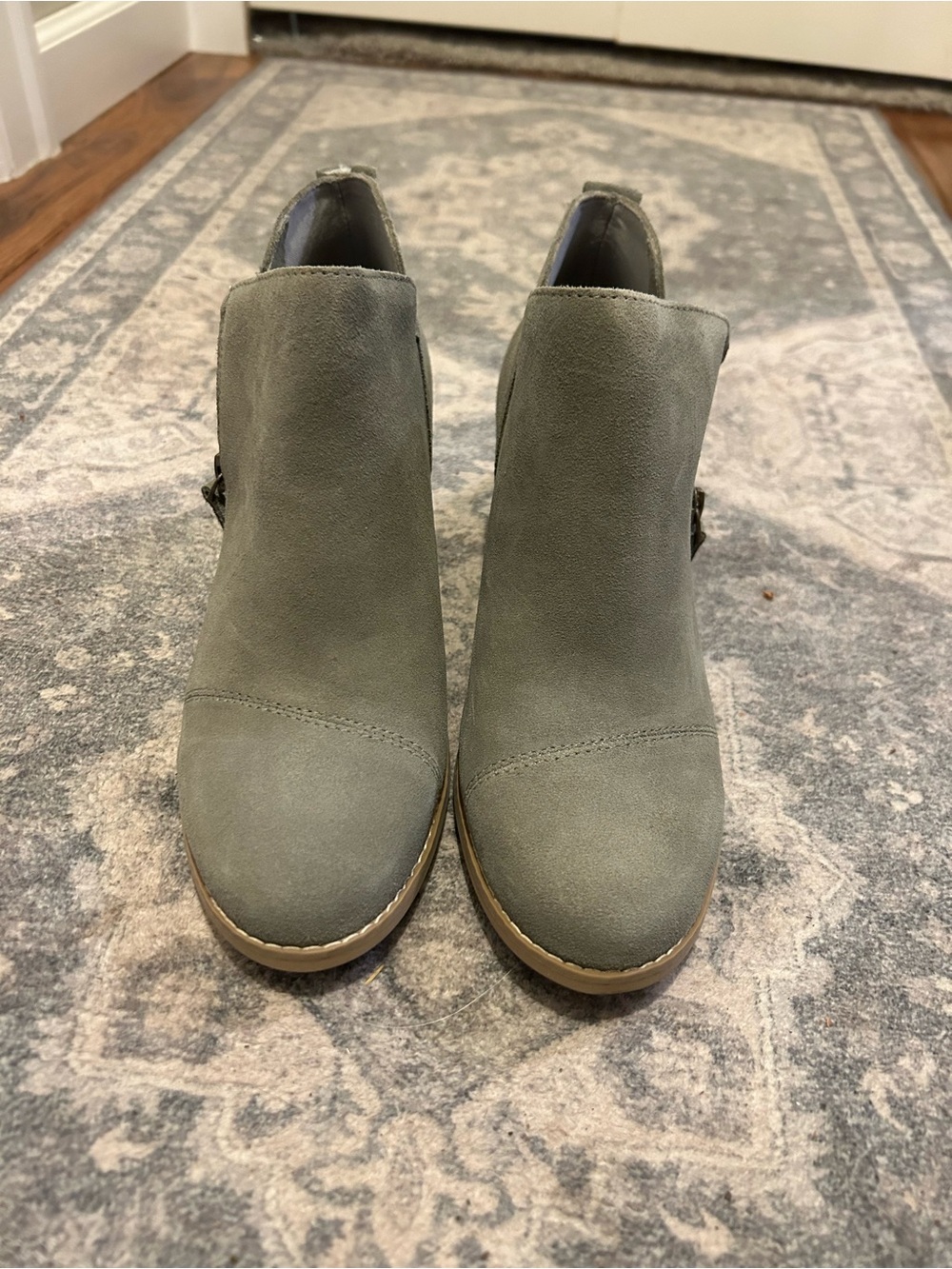 Toms Olive Suede Ankle Booties with Side Buckle